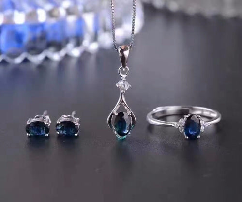 925 silver, simple dark blue, good quality gemstones