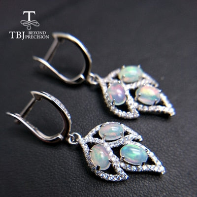 TBJ,Tree leaf jewelry set with natural opal clasp earring and pendant