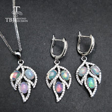 Load image into Gallery viewer, TBJ,Tree leaf jewelry set with natural opal clasp earring and pendant