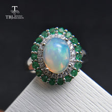 Load image into Gallery viewer, TBJ, 100% Natural Ethiopian Rainbow Opal and emerald Rings