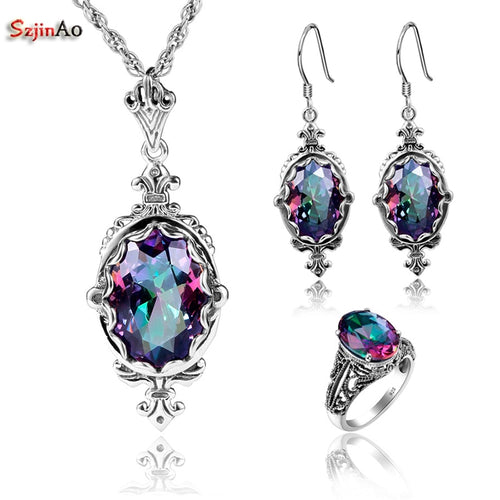 925 Sterling Silver Fashion Jewelry Sets For Women Wedding Pendant/Earrings/Ring