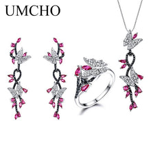 Load image into Gallery viewer, UMCHO 925 Sterling Silver Butterfly Jewelry Set Romantic Ruby Black