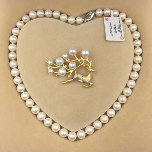 Sinya Natural freshwater round pearl beads strand necklace