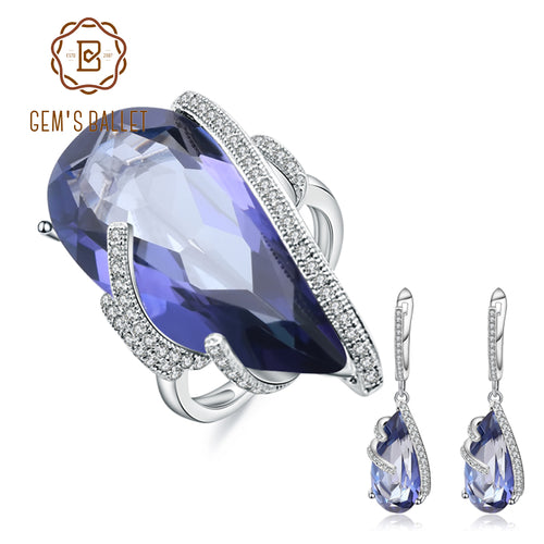 Blue Mystic Quartz  Jewelry Set 925 Sterling Silver Earrings Ring Set