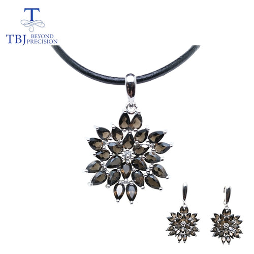 TBJ,natural smoky quartz gemstone jewelry set in 925 sterling silver